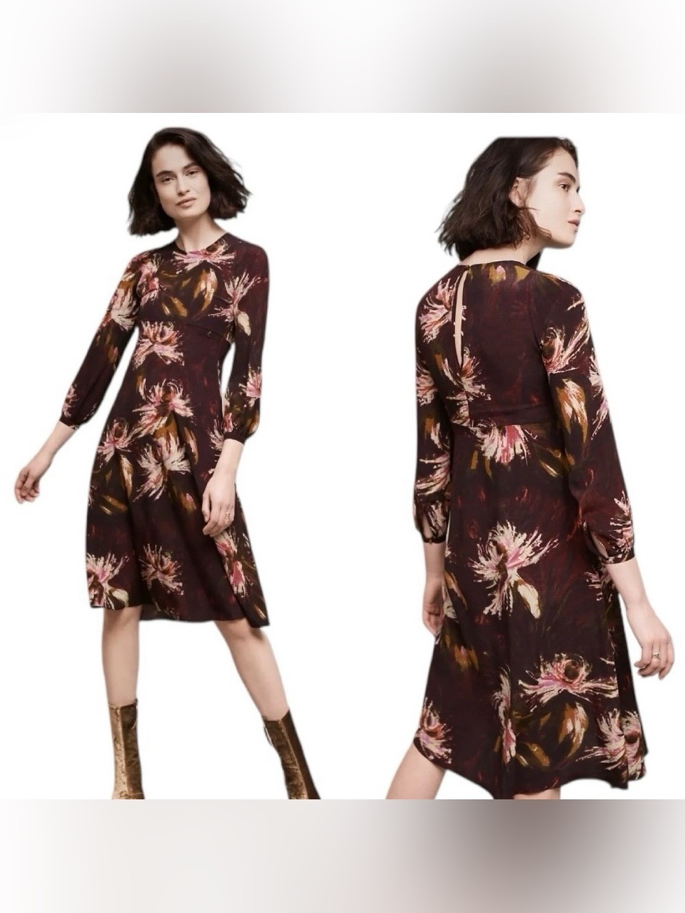 Anthropologie Ottod'Ame Plum Painted Floral Midi Dress